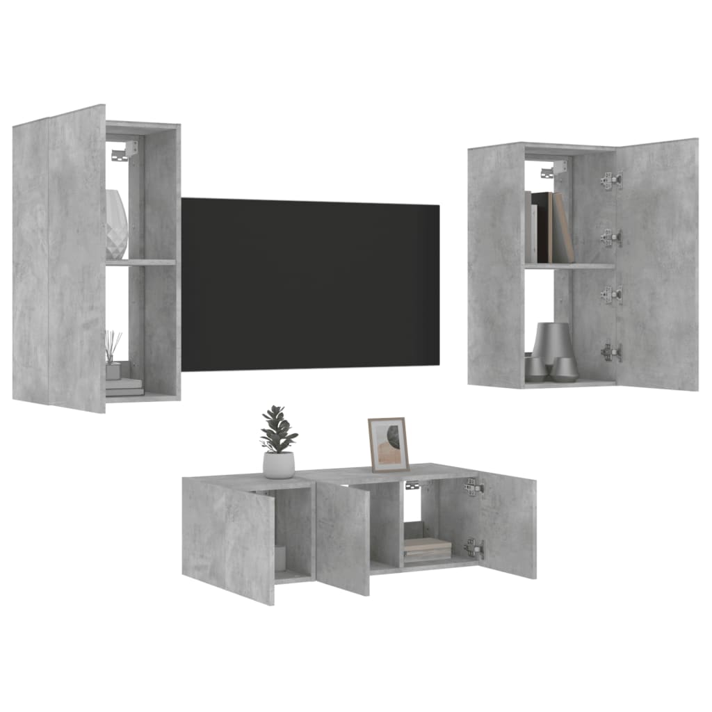 Mobili Tv A Muro Con Led 4Pz Legno Multistrato