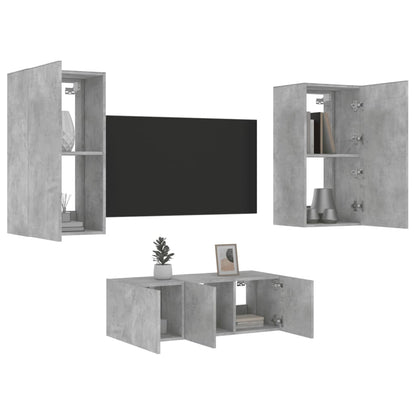 Mobili Tv A Muro Con Led 4Pz Legno Multistrato