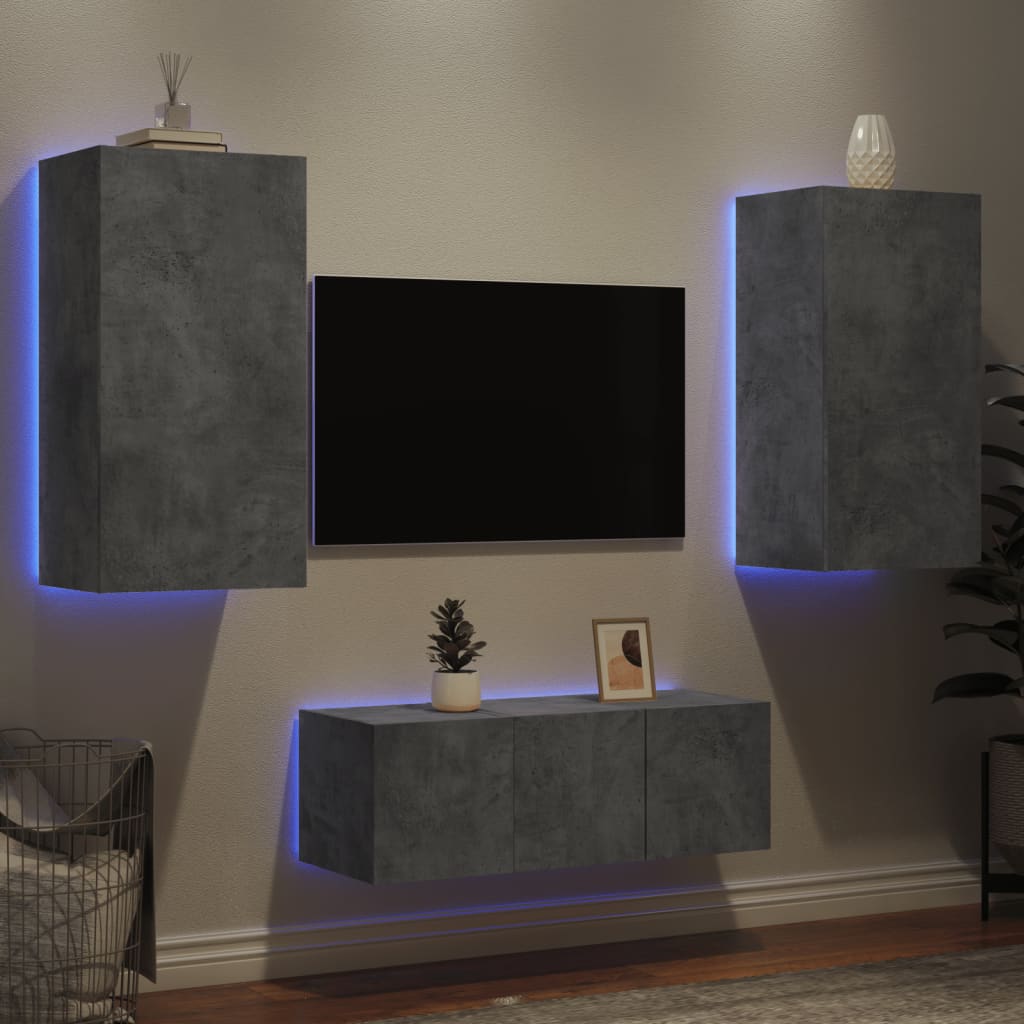 Mobili Tv A Muro Con Led 4Pz Legno Multistrato