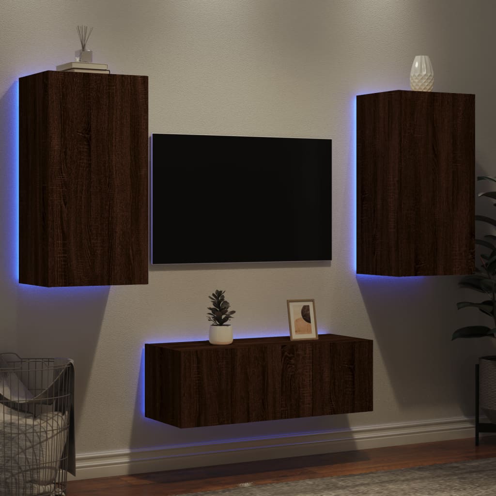 Mobili Tv A Muro Con Led 4Pz Legno Multistrato