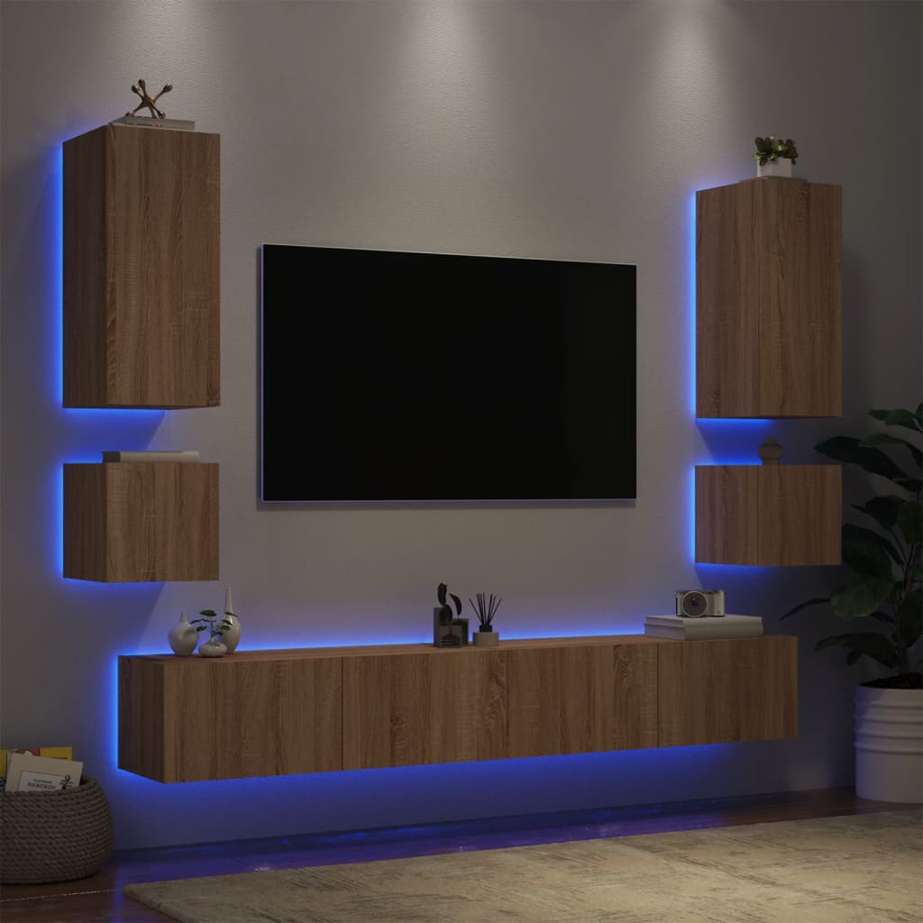 Mobili Tv A Muro 6Pz Con Luci Led