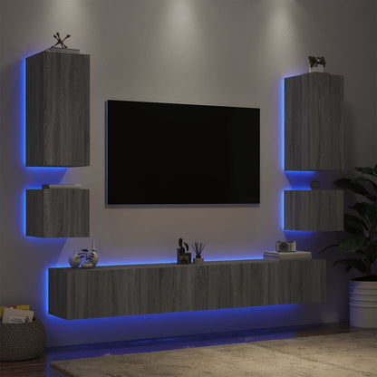 Mobili Tv A Muro 6Pz Con Luci Led