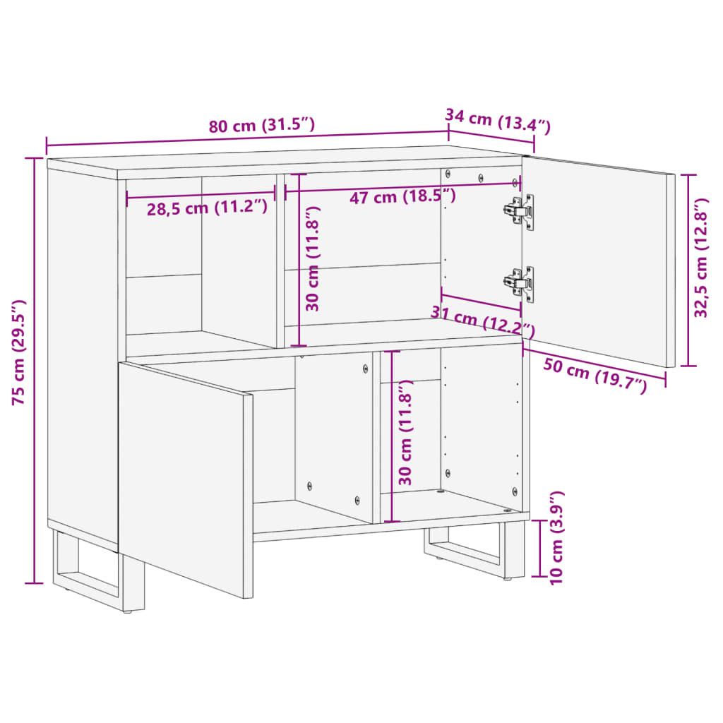 Credenza 80X34X75 Cm In Marrone Chiaro
