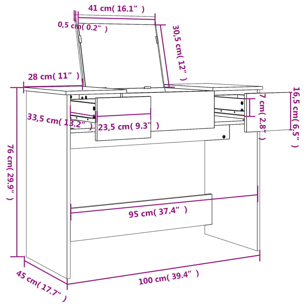 Toeletta Con Specchio 100X45X76 Cm
