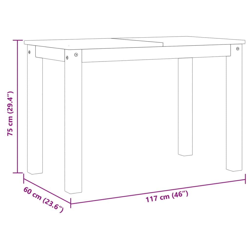 Tavolo Da Pranzo Panama 112X60X75 Cm Legno Massello Pino