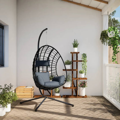 Sedia A Uovo Sospesa Con Supporto Polyrattan/Acciaio