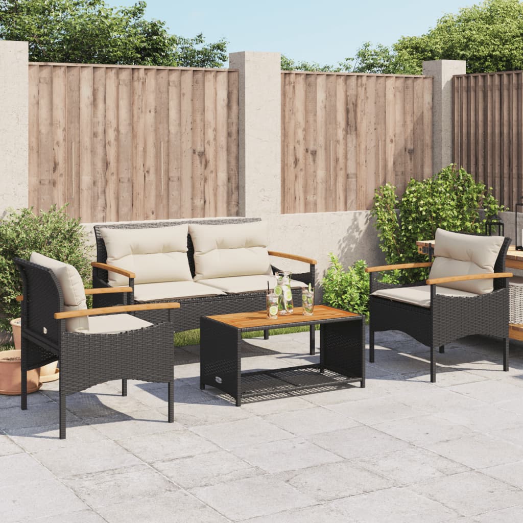 Set Divani Da Giardino 4 Pz Con Cuscini In Polyrattan