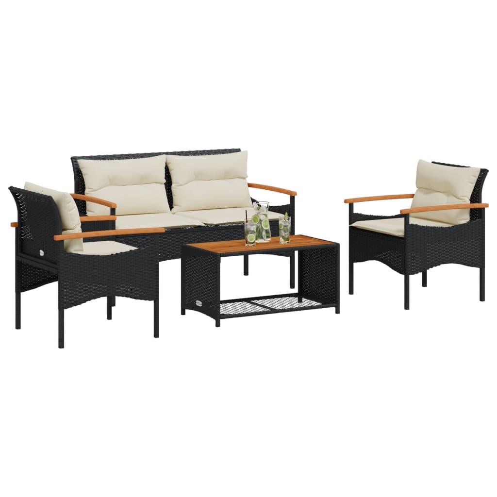 Set Divani Da Giardino 4 Pz Con Cuscini In Polyrattan