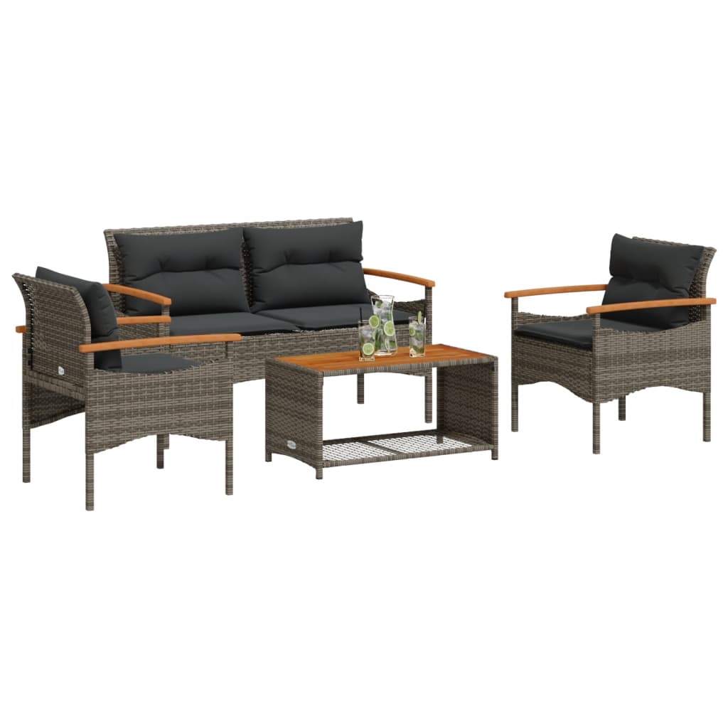 Set Divani Da Giardino 4 Pz Con Cuscini In Polyrattan