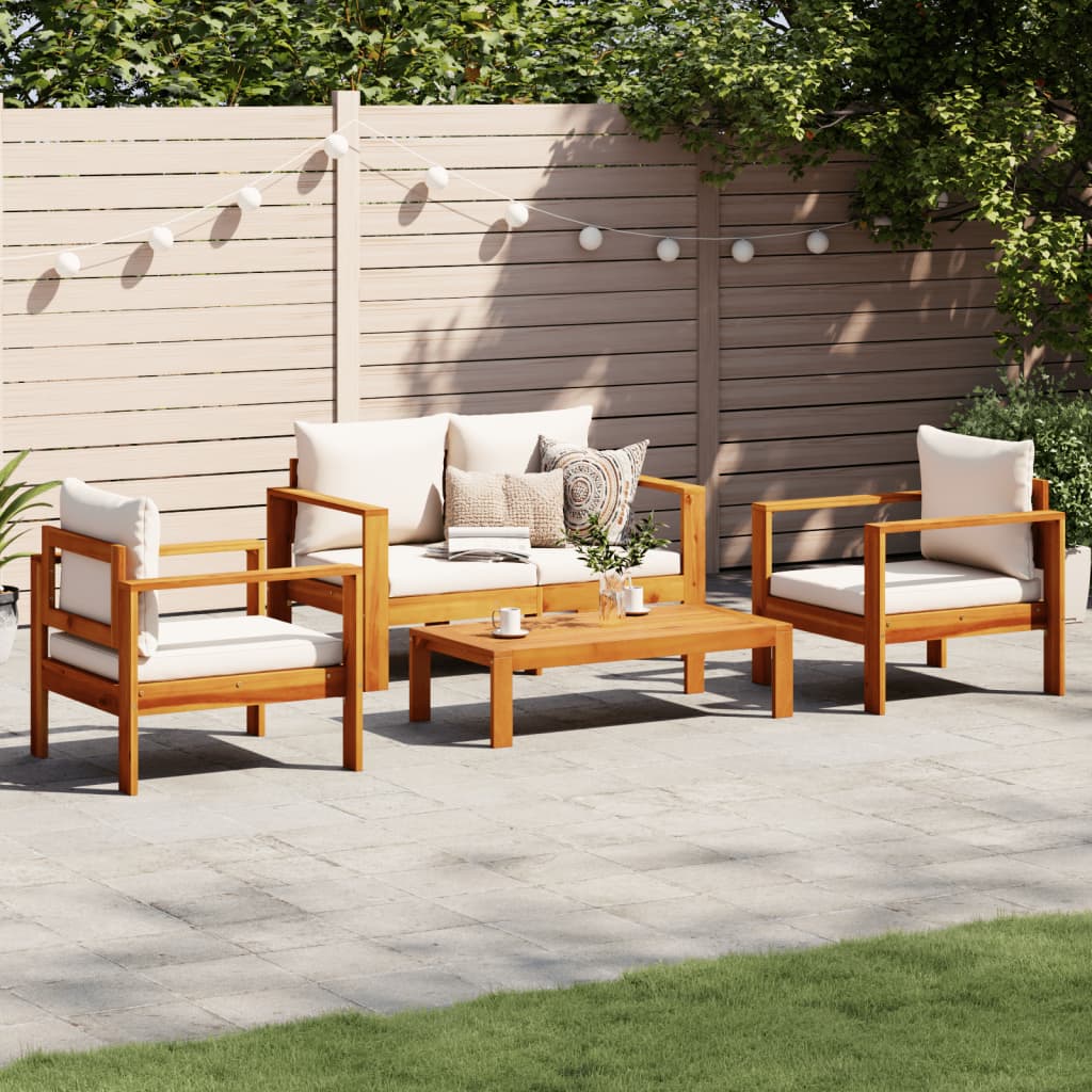 Set Divano Da Giardino 3Pz Con Cuscini Legno Massello Di Acacia