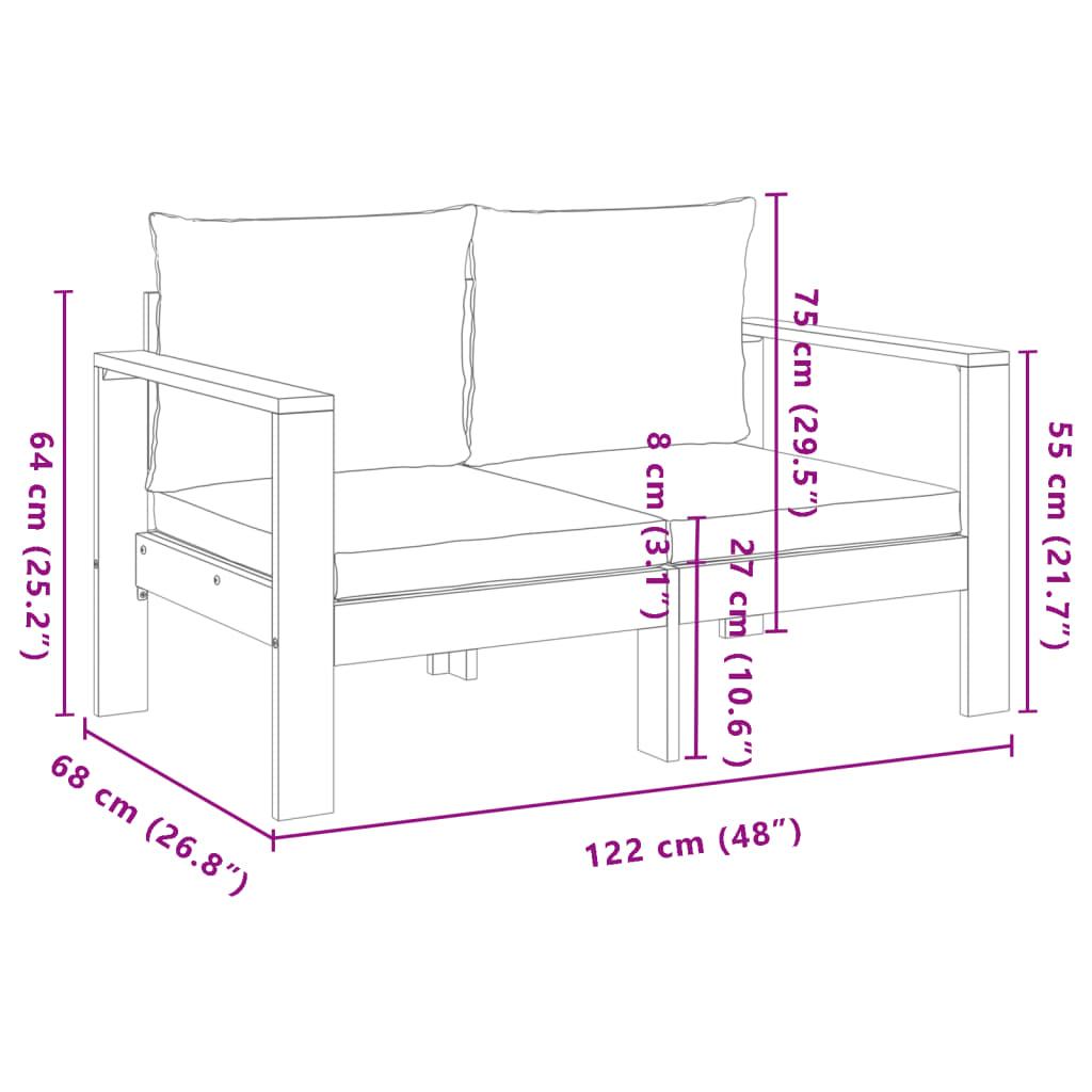 Set Divano Da Giardino 3Pz Con Cuscini Legno Massello Di Acacia