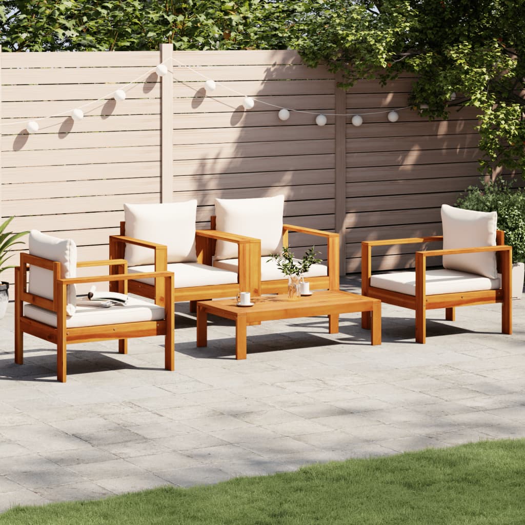 Set Divano Da Giardino 3Pz Con Cuscini Legno Massello Di Acacia