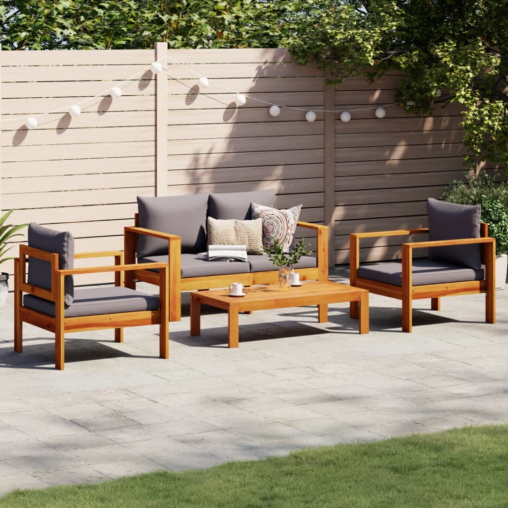 Set Divano Da Giardino 3Pz Con Cuscini Legno Massello Di Acacia
