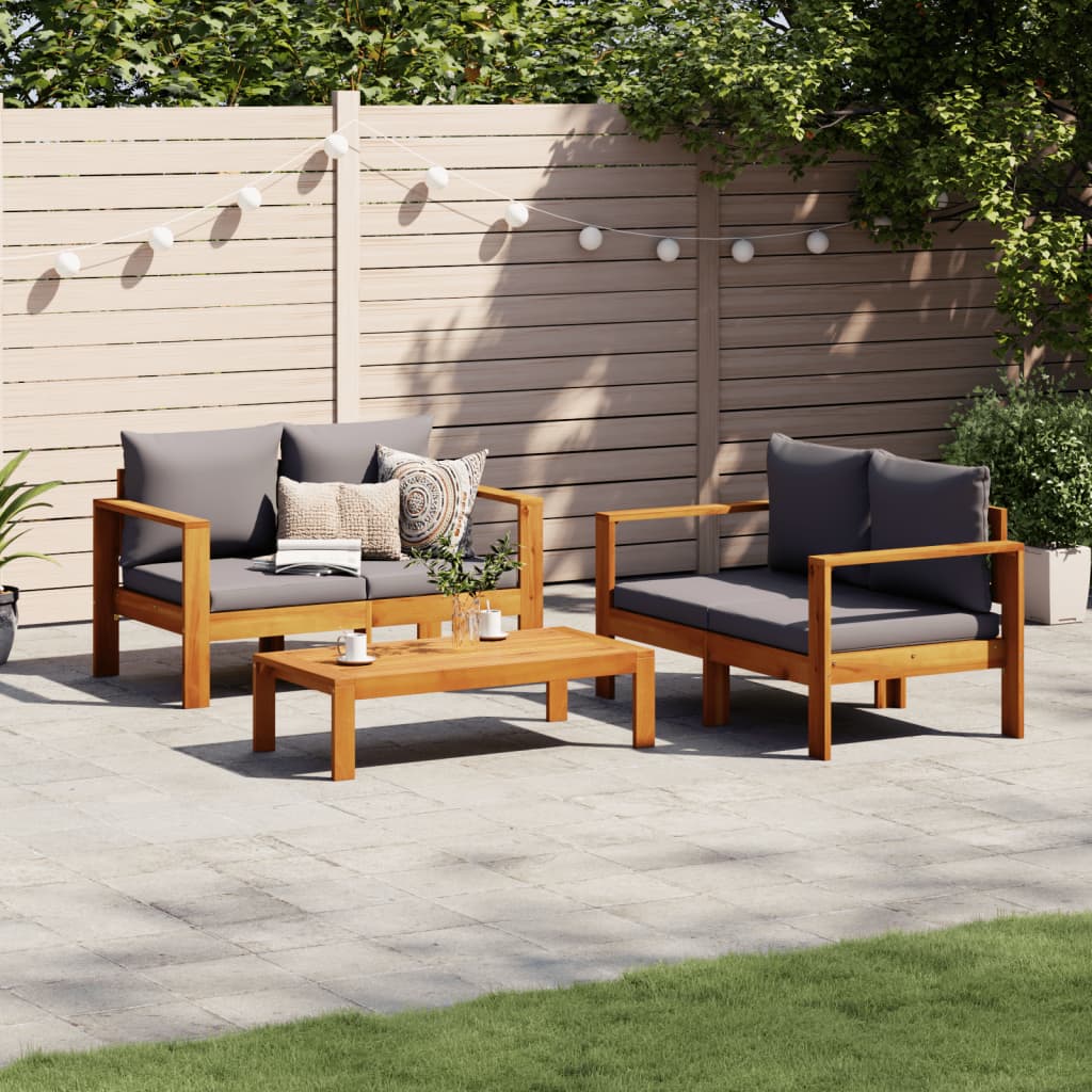 Set Divano Da Giardino 3Pz Con Cuscini Legno Massello Di Acacia