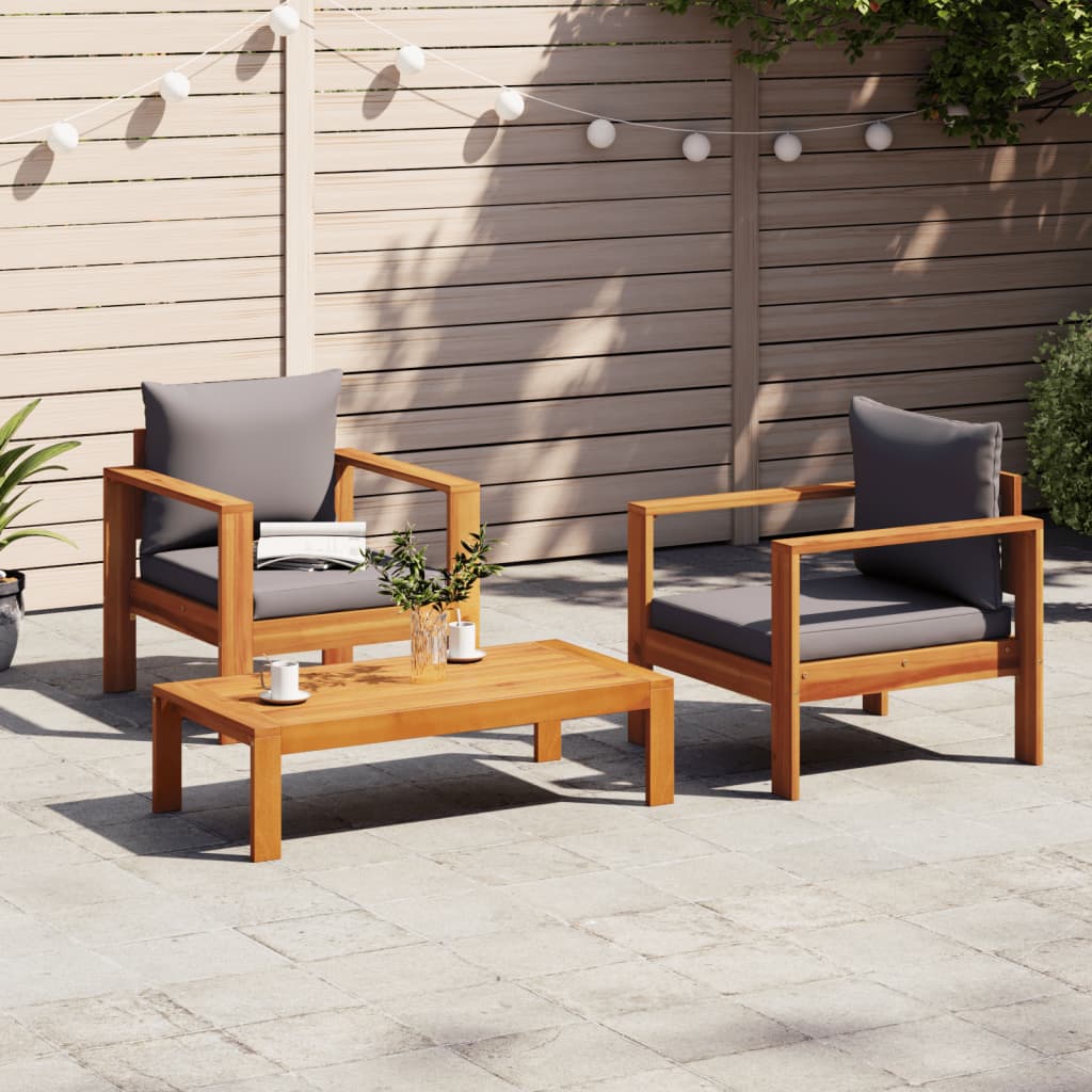 Set Divano Da Giardino 3Pz Con Cuscini Legno Massello Di Acacia