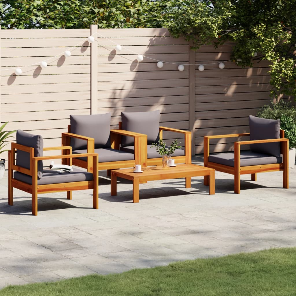 Set Divano Da Giardino 3Pz Con Cuscini Legno Massello Di Acacia