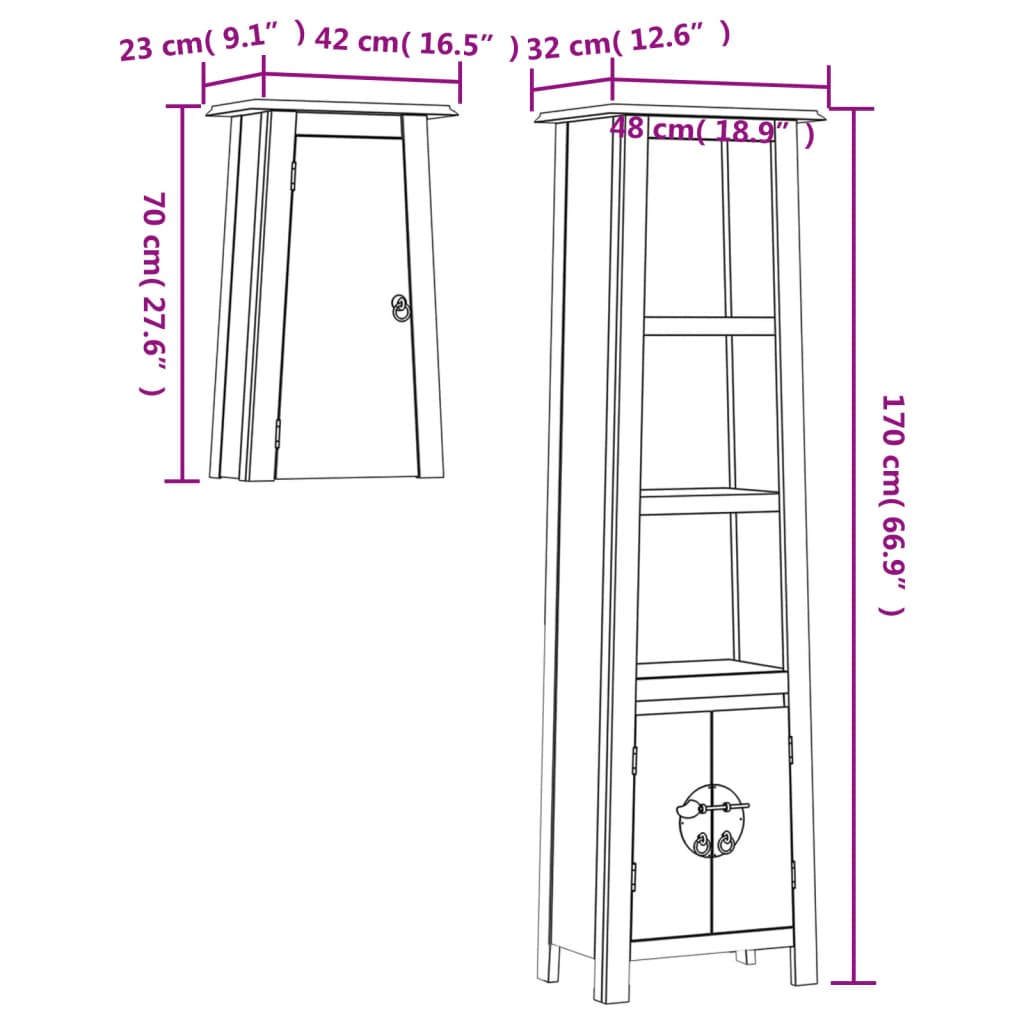 Set Mobili Da Bagno 2 Pz In Legno Massello Di Pino