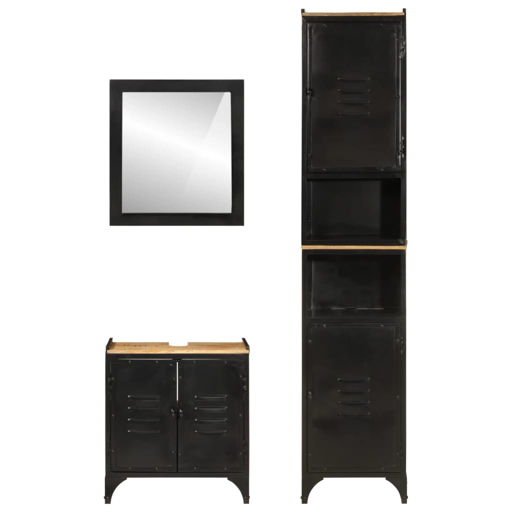 Set Mobili Da Bagno 3 Pz In Ferro E Legno Massello Di Mango