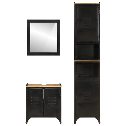Set Mobili Da Bagno 3 Pz In Ferro E Legno Massello Di Mango