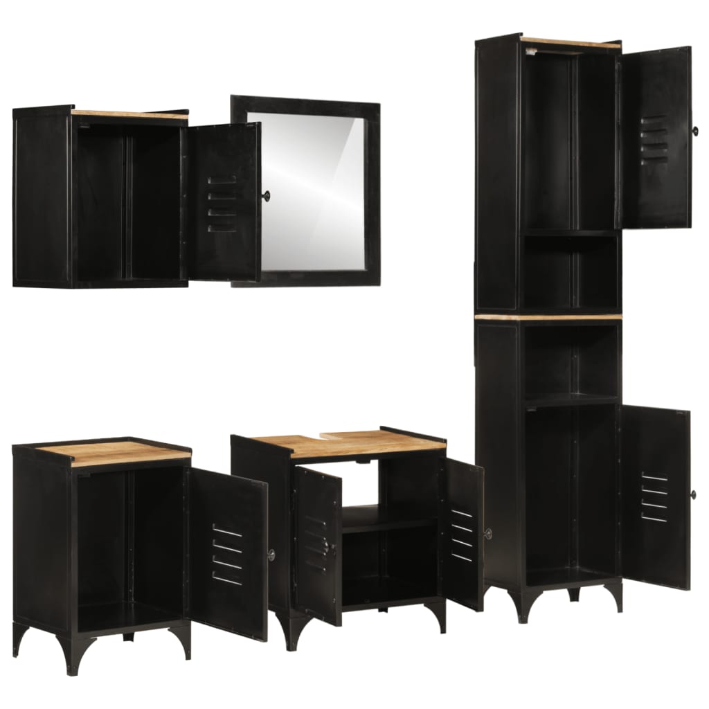 Set Mobili Da Bagno 5 Pz In Ferro E Legno Massello Di Mango