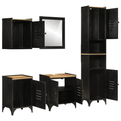 Set Mobili Da Bagno 5 Pz In Ferro E Legno Massello Di Mango