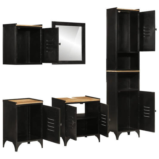 Set Mobili Da Bagno 5 Pz In Ferro E Legno Massello Di Mango