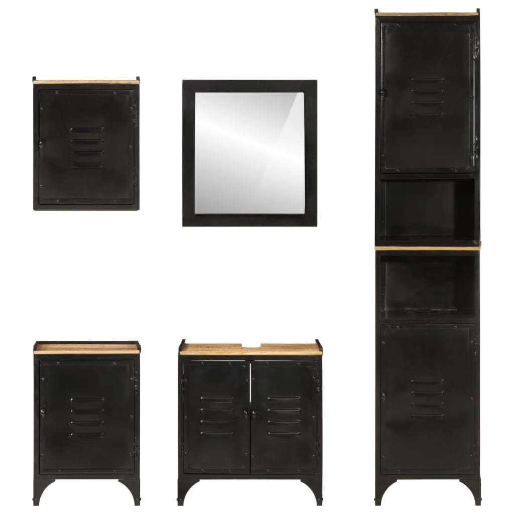 Set Mobili Da Bagno 5 Pz In Ferro E Legno Massello Di Mango