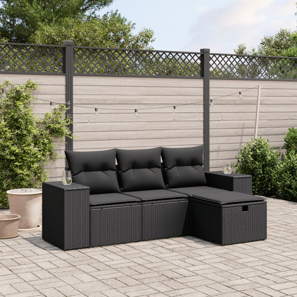 Set Divano Da Giardino 4 Pz Con Cuscini Beige In Polyrattan