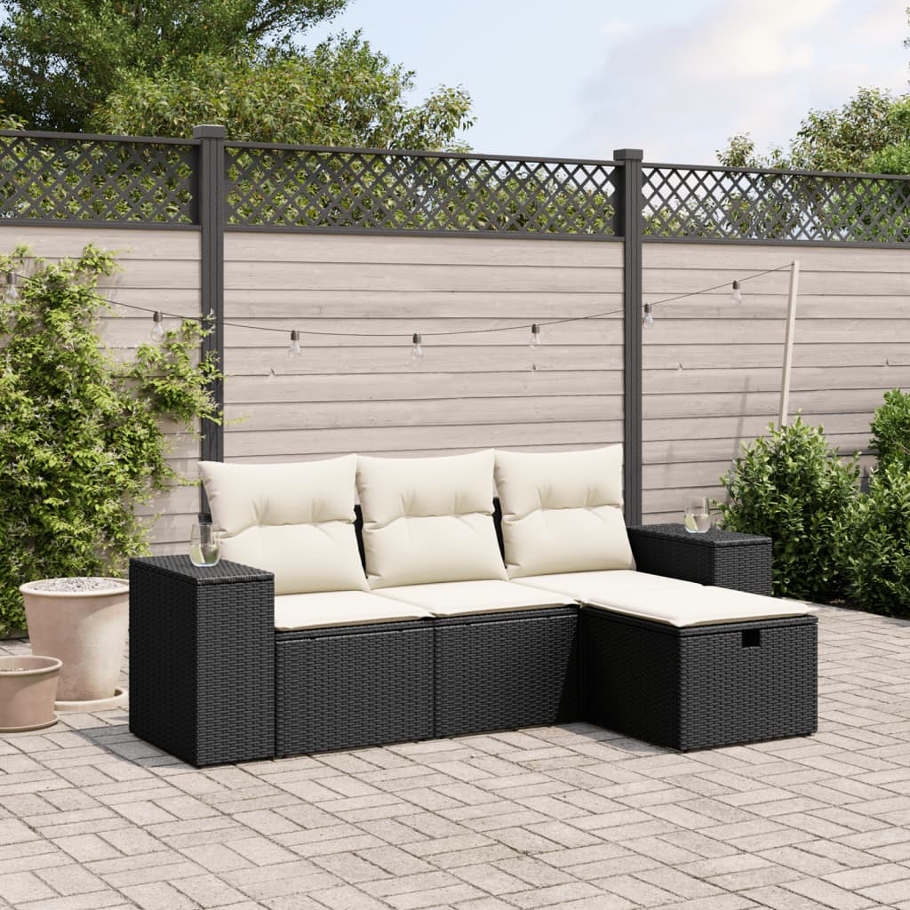 Set Divano Da Giardino 4 Pz Con Cuscini Beige In Polyrattan