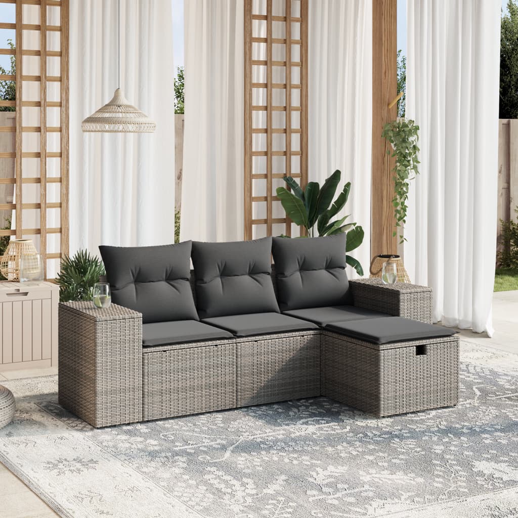 Set Divano Da Giardino 4 Pz Con Cuscini Beige In Polyrattan