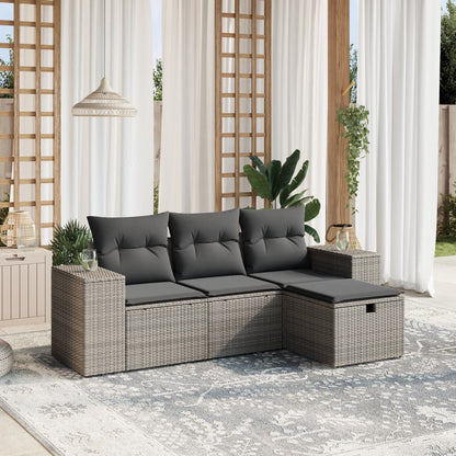 Set Divano Da Giardino 4 Pz Con Cuscini Beige In Polyrattan