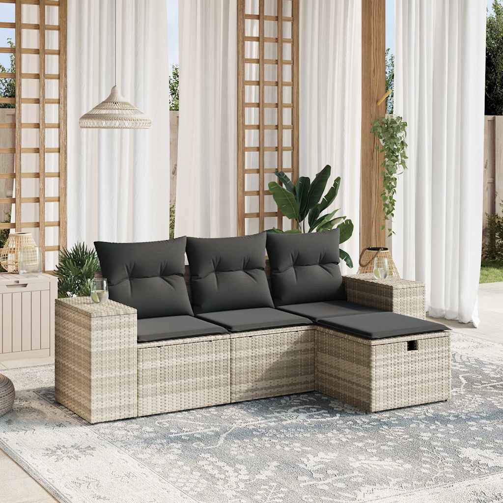 Set Divano Da Giardino 4 Pz Con Cuscini Beige In Polyrattan