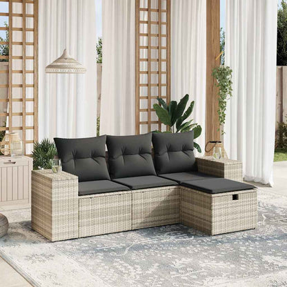 Set Divano Da Giardino 4 Pz Con Cuscini Beige In Polyrattan