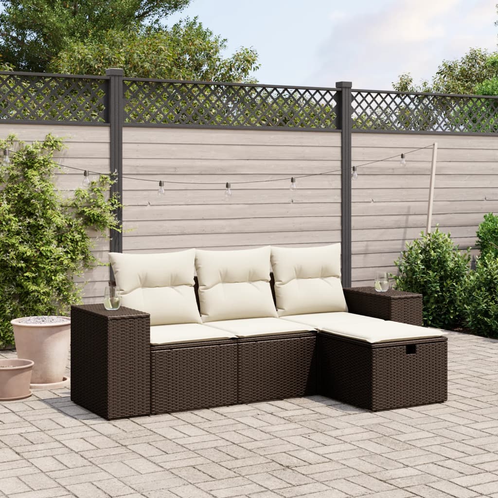 Set Divano Da Giardino 4 Pz Con Cuscini Beige In Polyrattan