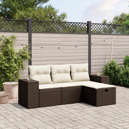 Set Divano Da Giardino 4 Pz Con Cuscini Beige In Polyrattan