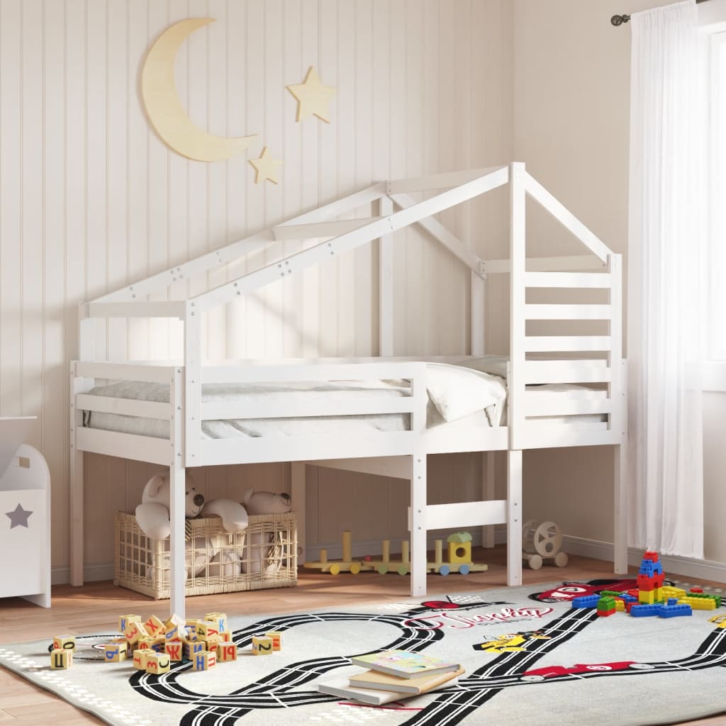 Letto A Soppalco Con Tetto Cera 90X190Cm Legno Massello Di Pino