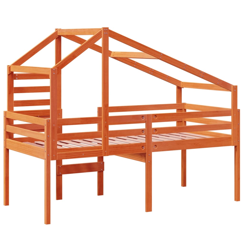 Letto A Soppalco Con Tetto Cera 90X190Cm Legno Massello Di Pino