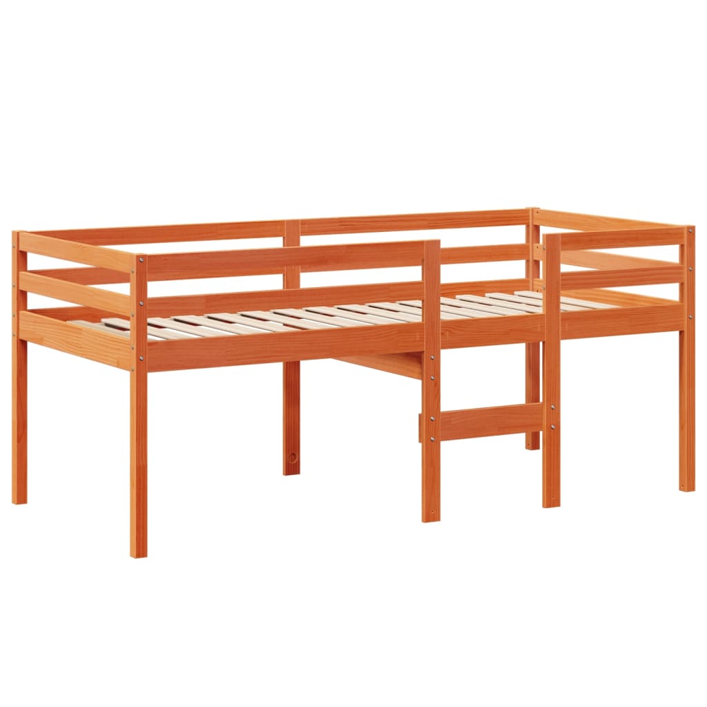 Letto A Soppalco Con Tetto Cera 90X190Cm Legno Massello Di Pino