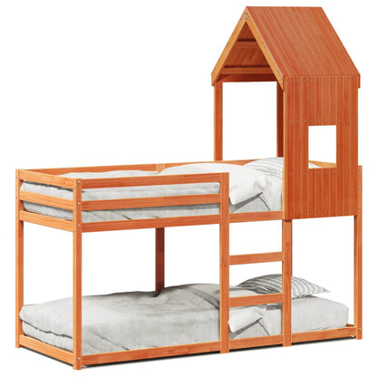 Letto A Castello Con Tetto Cera Legno Massello Pino
