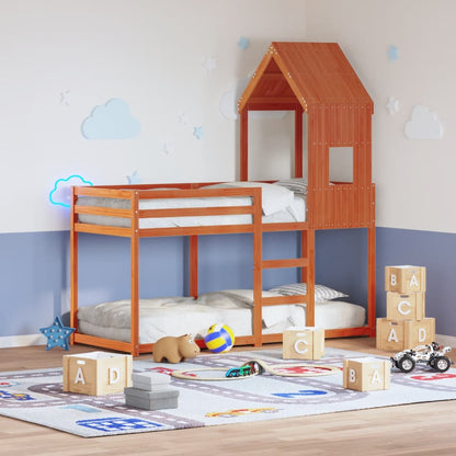 Letto A Castello Con Tetto Cera Legno Massello Pino