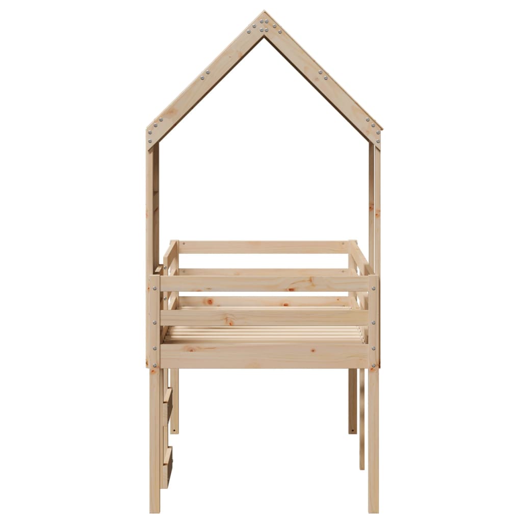 Letto A Soppalco Con Tetto In Legno Massello Di Pino