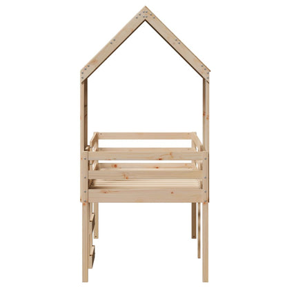 Letto A Soppalco Con Tetto In Legno Massello Di Pino