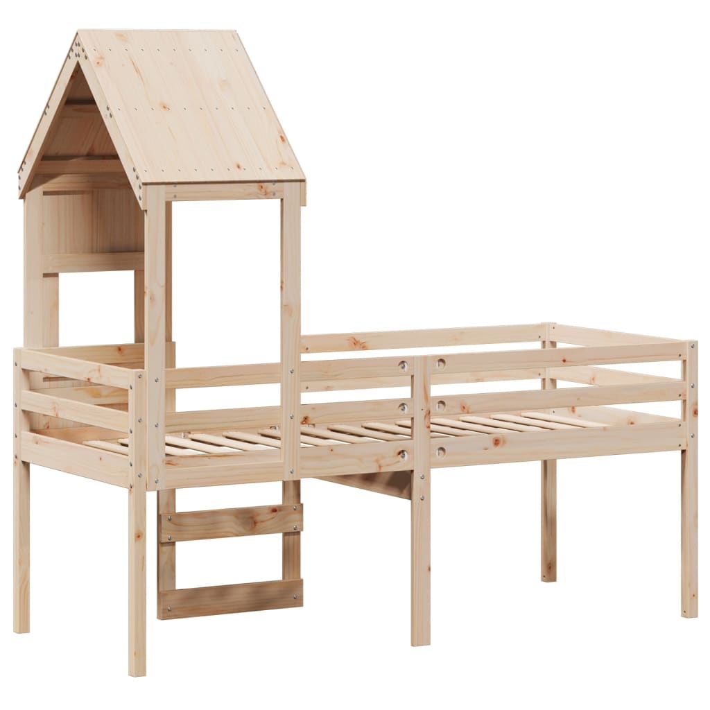 Letto A Soppalco Con Tetto In Legno Massello Di Pino