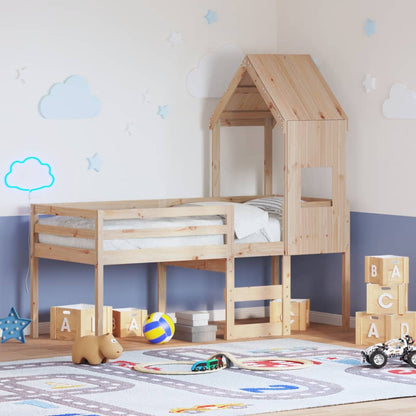 Letto A Soppalco Con Tetto In Legno Massello Di Pino