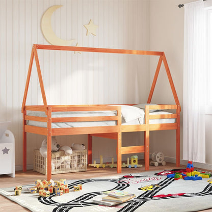 Letto A Soppalco Con Tetto In Legno Massello Di Pino