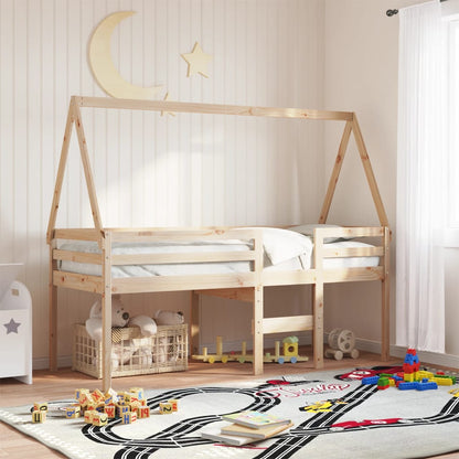 Letto A Soppalco Con Tetto In Legno Massello Di Pino