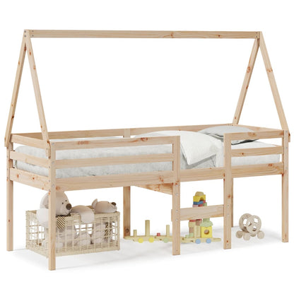 Letto A Soppalco Con Tetto In Legno Massello Di Pino