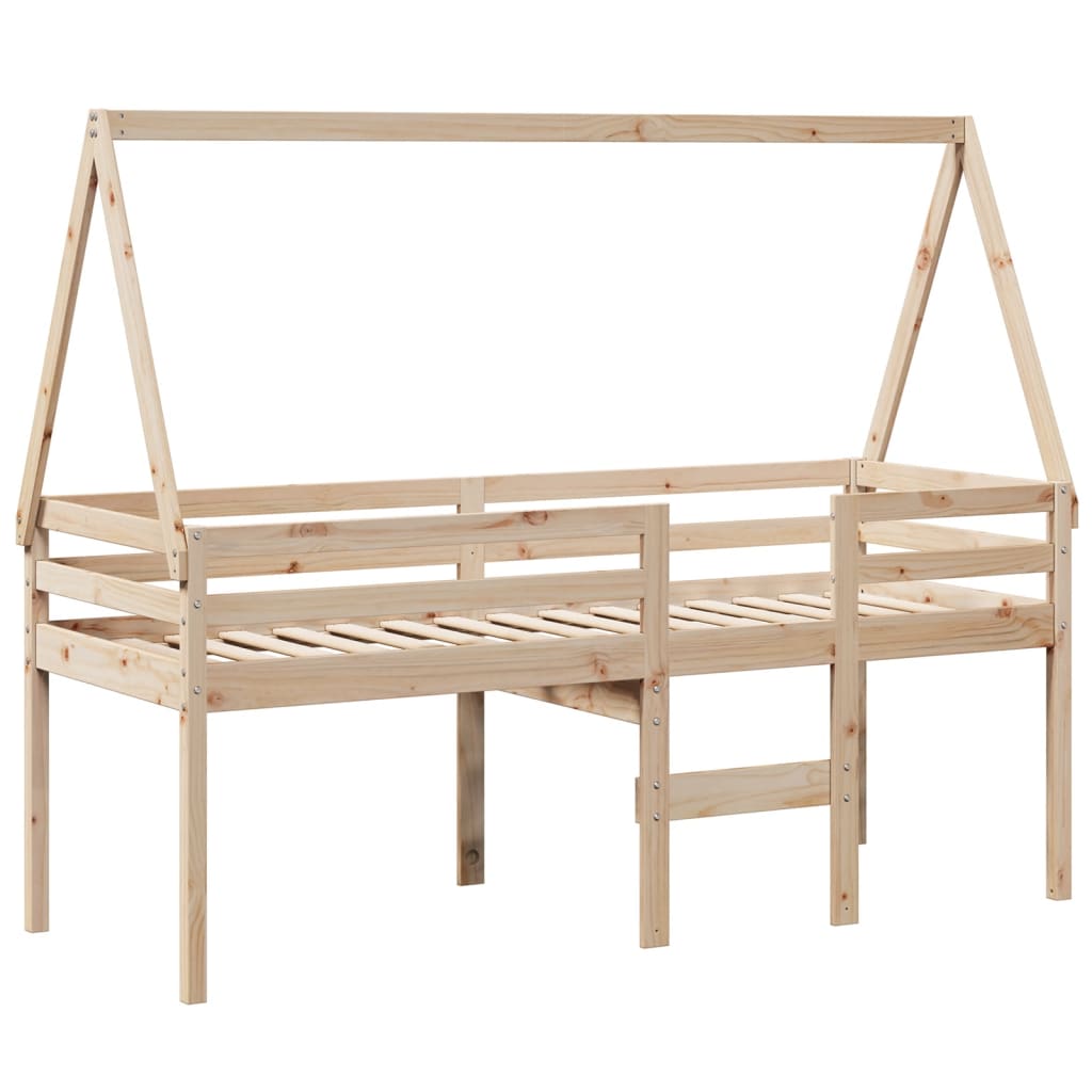 Letto A Soppalco Con Tetto In Legno Massello Di Pino