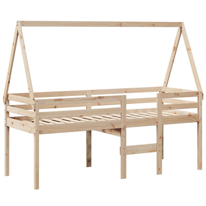 Letto A Soppalco Con Tetto In Legno Massello Di Pino