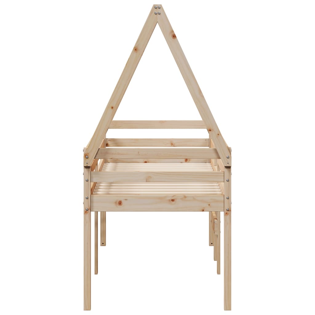 Letto A Soppalco Con Tetto In Legno Massello Di Pino
